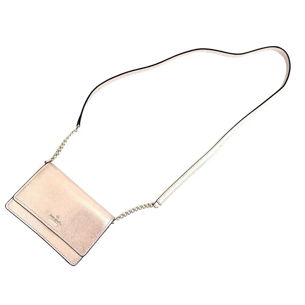 Kate Spade Rose Gold Metallic Leather Flap Crossbody Bag Chain Purse